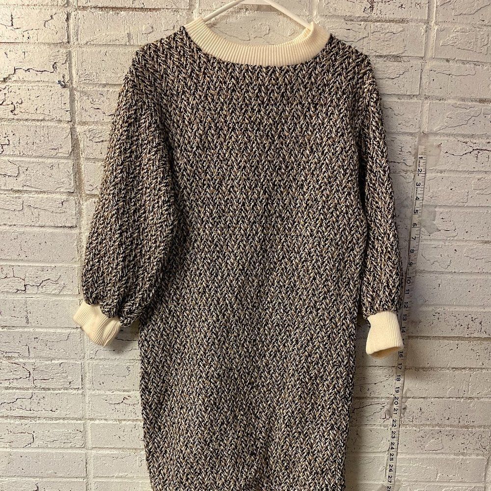 Vintage RARE mod sweater dress w/ ruffle long sleeves Small